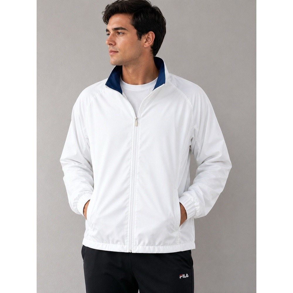 FILA Men's White Full Zip Windbreaker Jacket Mesh Lined Size M